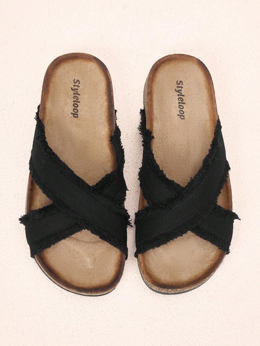 Styleloop Women's Retro Cork Platform Comfortable Slip-On Slippers, Bohemian Style For Vacation - Black - View 1