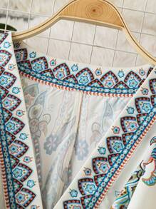 SHEIN Unity Court Retro  Plus Size Floral Print V-Neck A-Line Knee-Length Holiday Dress Fall Cloth For Women - Multicolor - View 4