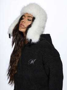 MISSGUIDED Faux Fur Pilot Hat - White - View 1