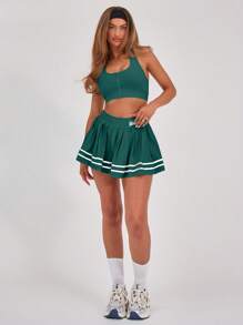 Musera Sport Padel Club Print Pleated Tennis Padel Active-Wear Skirt Skort Only Racquetball Pickleball Gym Fitness - Dark Green - View 5