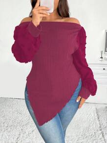 Celure Plus Size Women's Off Shoulder Asymmetrical Hem Blouse