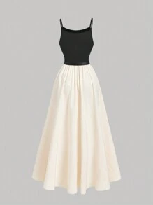 SHEIN MOD Váy dài phối màu có thắt lưng cho nữ, Váy thanh lịch cho nữ, Váy nhẹ cho nữ, Váy thanh lịch cho nữ, Váy dự tiệc cho nữ, Váy năm mới cho nữ, Váy thường ngày cho nữ, Váy cho nữ, Váy kín đáo, Váy Goth, Váy Old Money - Nhiều màu - Xem 2