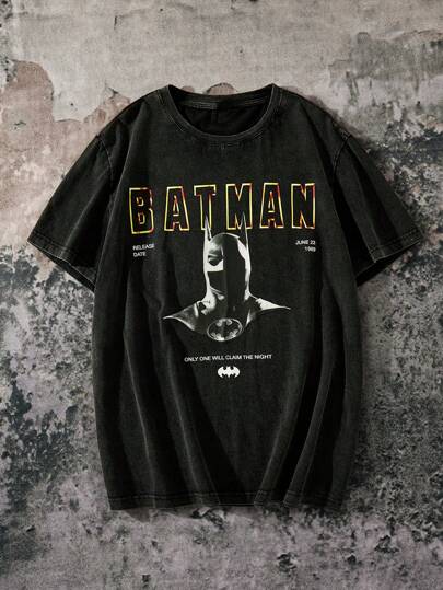BATMAN X SHEIN 85th Unisex Graphic Print Round Neck Short Sleeve T-Shirts Tee, For Fall