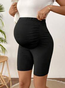 SHEIN Leggings casuales de unicolor de cintura alta para maternidad