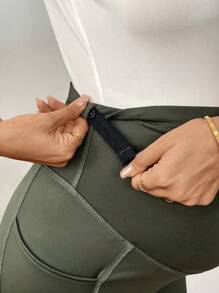 SHEIN Solid Color Casual Maternity Leggings, Simple & Fashionable For Everyday Wear - Army Green - View 5