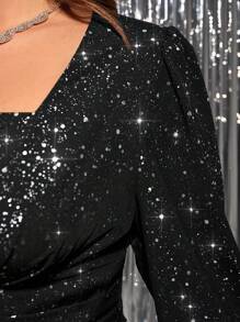 SHEIN Clasi Plus Size Fashion Party Shiny Silver Asymmetric Blouse