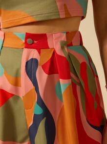 CAJUNI Women's Boho Tropical Colorful Print Beige Vacation Casual Summer Shorts