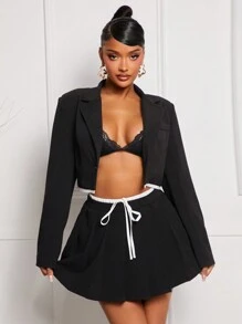 SHEIN SXY Women's Autumn Lapel Neck Long Sleeve Short Blazer And Mini Skirt Casual Set,Business Casual Woman,Business Casual