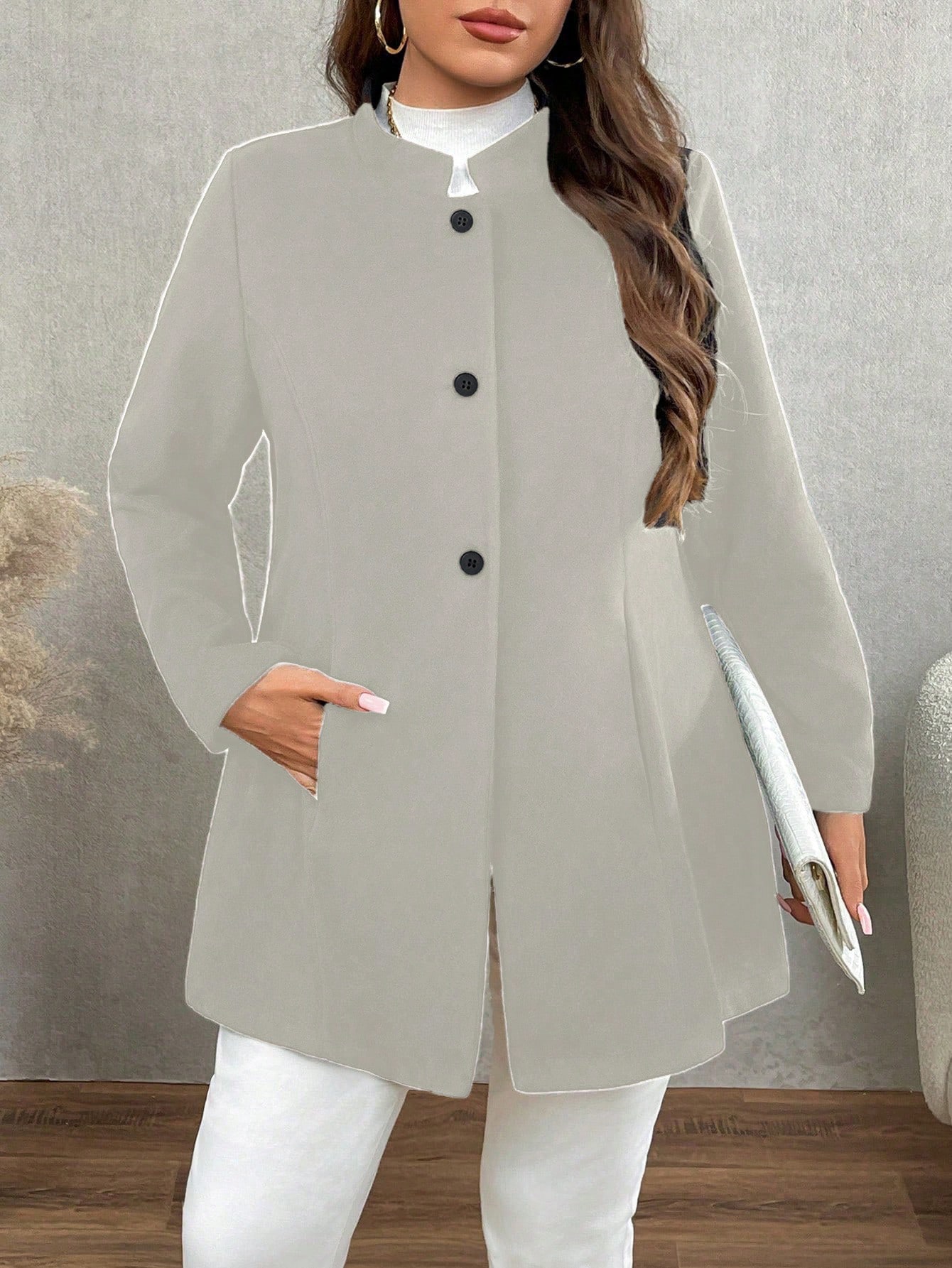 Calvaya معطف أنيق بلون أحادي الحجم الكبير، موسم ال...