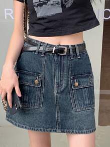 DAZY Women's Denim Cargo Pockets Short Casual Skirt Jeans Skirt