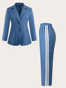 SHEIN LUNE Plus Size Women Patchwork Blazer & Pants Set Graduation,Back To School,Teacher Outfits For Women