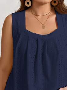 SHEIN LUNE Plus Size Women's Casual Solid Color Tank Top, Summer - Navy Blue - View 5