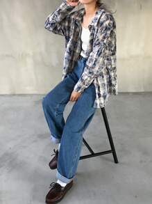 FRIFUL Bluză lejeră pentru femei, casual, în carouri, vopsită în carouri, toamnă, flanel pentru femei, haine de toamnă pentru femei, top cu mânecă lungă