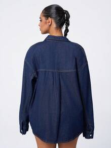 SHEIN ICON Chaqueta vaquera de mujer de ajuste holgado, estilo de un solo pecho y hombros caídos, para el otoño