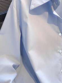 GlowEve Standard Size Women Casual Loose Rhinestone Embellished Detail Sky Blue Button-Up Shirt, Spring & Autumn Fall Cloth For Women - Blue - View 4