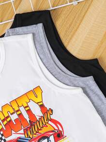SHEIN Leap Crew 3pcs/Set Tween Boy Casual All-Over Print Sleeveless Graphic Tank Top - Multicolor - View 4