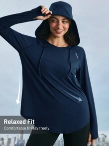 In My Nature 女士休闲纯色抽绳连帽户外运动衫 女式徒步服装 - 藏蓝色 - 查看 4