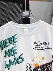 SHEIN Tween Boy Street Loose Fit T-Shirt And Shorts Set - White - View 3