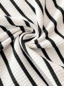 SHEIN Maternity Casual Nursing Round Neck Striped Sleeveless Dress - Black and White - View 7