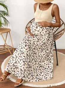 SHEIN Maternity Solid Color Splice Front Button Pocket Casual Dress - Apricot - View 4