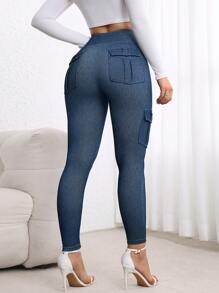 SHEIN EZwear Women's Cargo Pockets Skinny Casual Jeans, Versatile