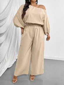 SHEIN Privé 大码女式情人节不对称肩部蝙蝠袖连体裤