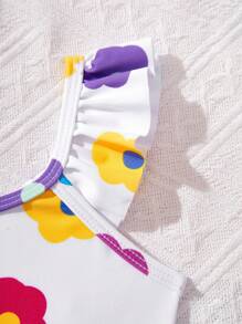 SHEIN Leap Crew Baby Girl Floral Print One-Piece Swimsuit, Casual Holiday Style - Multicolor - View 3