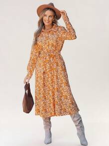 SHEIN LUNE 女式黄色碎花荷叶边下摆休闲短裙 - 彩色 - 查看 1