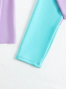 Young Girl Contrast Color Patchwork Swimwear Set - Multicolor - View 4