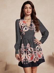 Almamuse 女士修身深 V 领短款连衣裙 - 黑色 - 查看 5