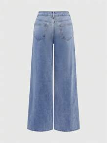 ROMWE Kawaii Jeans larges à jambes amples pour femme avec décor 3D nœud mignon