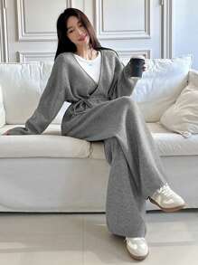 DAZY 2pcs Women Knitted Sweater Set For Spring Casual Outfits,Fall Clothes - Grey - View 4