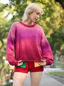 Skyraze Women Gradient Red Lightweight Mohair Sweater - Red - View 3