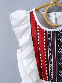 Young Girls Ramadan Ramadan Abaya Maxi Dress With Ruffles & Print Jumpsuit, Suitable For School, Outing In Summer - Multicolor - View 5