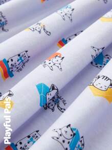 SHEIN 1 件女童复古猫和书印花交叉领高腰弹力休闲连衣裙，紫色 - 淡紫色 - 查看 5