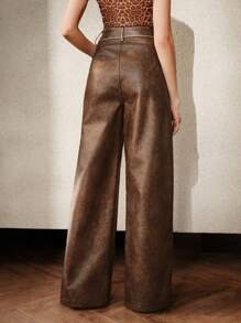 Anewsta 复古做旧洗水PU皮革口袋裤，女款新年款