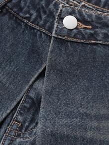 DAZY Quần váy denim nữ dáng bất đối xứng có túi - Rửa tối - Xem 7