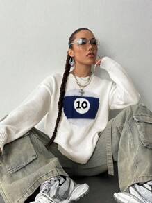 StreetHx Women's Billiard Pattern Drop Shoulder Loose Casual Sweater, Autumn/Winter Knit Pullover Fall Sweater - Beige - View 5