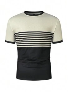 Manfinity Homme Plus Size Men's Striped Print Round Neck Short Sleeve Casual T-Shirt