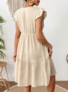 SHEIN Maternity Casual Solid Color Lace Trim Cap Sleeve Dress - Khaki - View 2