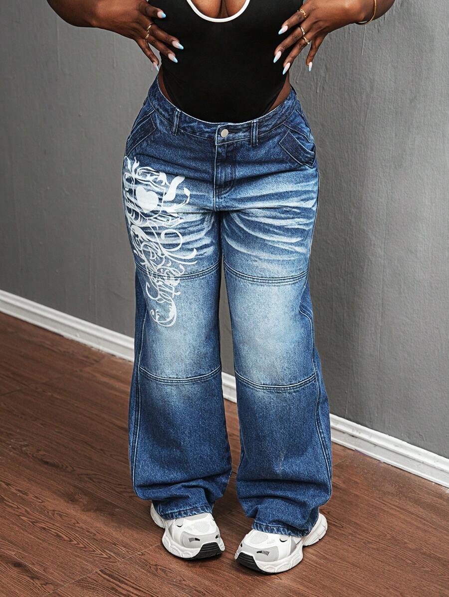 SHEIN Slayr 女士休闲牛仔裤，简约时尚 - 藍色 - 查看 1