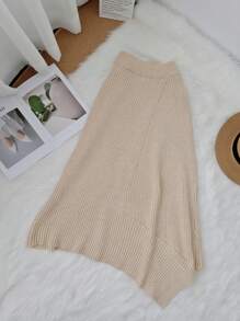 SHEIN LUNE 休闲舒适针织毛衣裙，秋冬 - 卡其色 - 查看 7