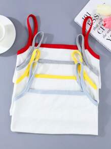 SHEIN 4 件套女孩可爱图案吊带背心汗衫，红色，灰色，蓝色，黄色，简约涤纶 - 彩色 - 查看 2
