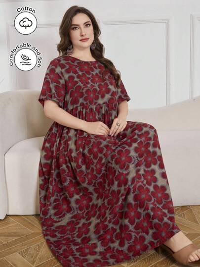 Lacomfia Vestido suelto de manga corta y cuello redondo con estampado floral casual, tallas regulares y plus, para primavera/verano