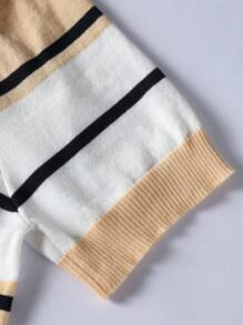 Manfinity Homme Men's Casual Colorblock Striped Short Sleeve Knit Top - Champagne - View 3