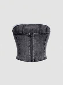 SHEIN MOD 女士休闲修身牛仔抹胸 - 黑色 - 查看 2