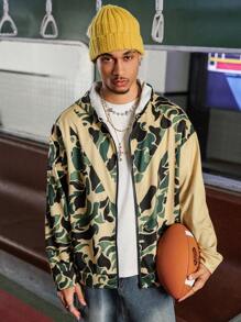 PAVTROS 秋季男士休闲迷彩印花连帽运动衫 - 黃色 - 查看 2