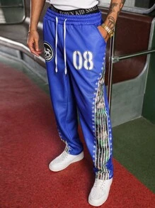 PAVTROS Manfinity Streetrush Men's Digit Print Drawstring Waist Pockets Loose Casual Sweatpants - Blue - View 7