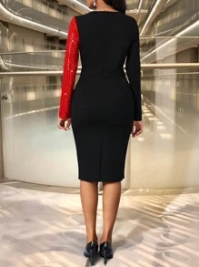 SHEIN Lady 春夏秋冬优雅办公室聚会新年女士连衣裙 - 紅色和黑色 - 查看 2