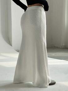 SHEIN Unity 1pc Loose Casual Comfortable Versatile Knit Skirt - White - View 2